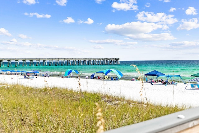 view of water feature featuring a view of the beach