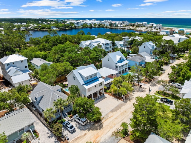 aerial view with a water view