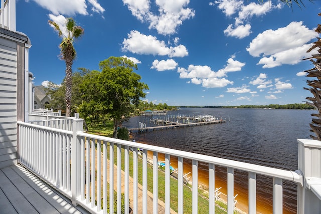 balcony featuring a water view