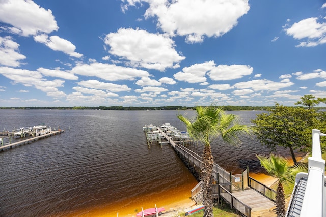 dock area featuring a water view