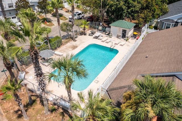 view of swimming pool with a patio area