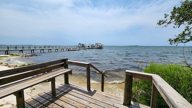 view of dock with a water view