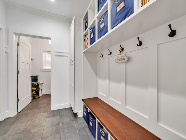 mudroom with crown molding