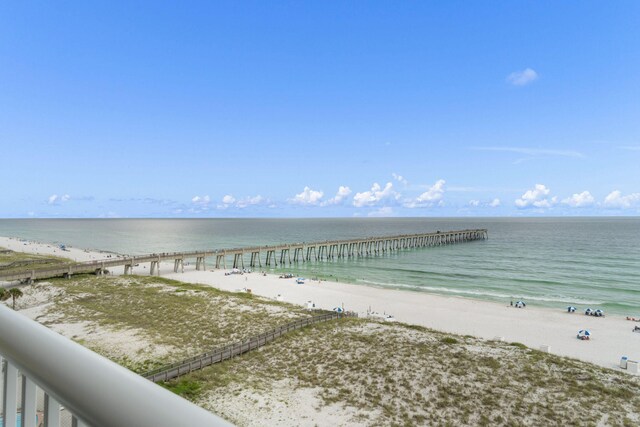 property view of water featuring a beach view