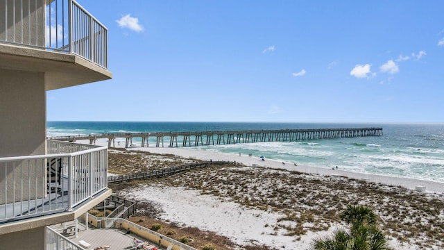 view of water feature featuring a beach view