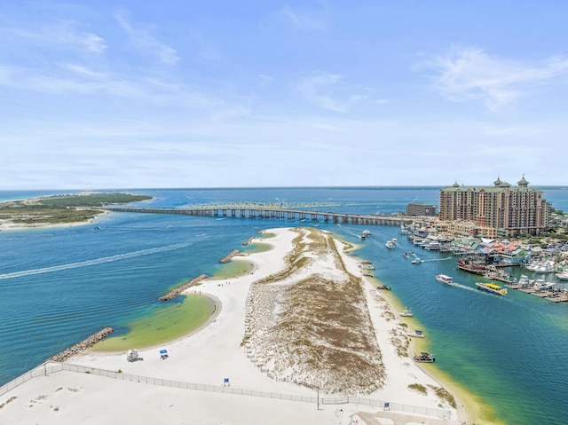 aerial view with a view of the beach and a water view