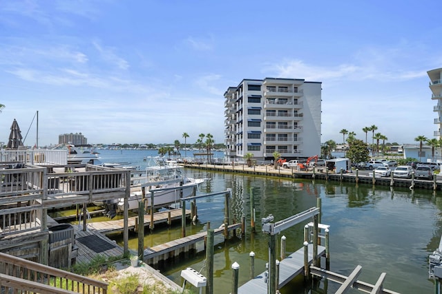 dock area with a water view