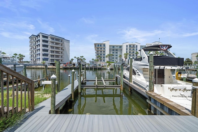 dock area with a water view