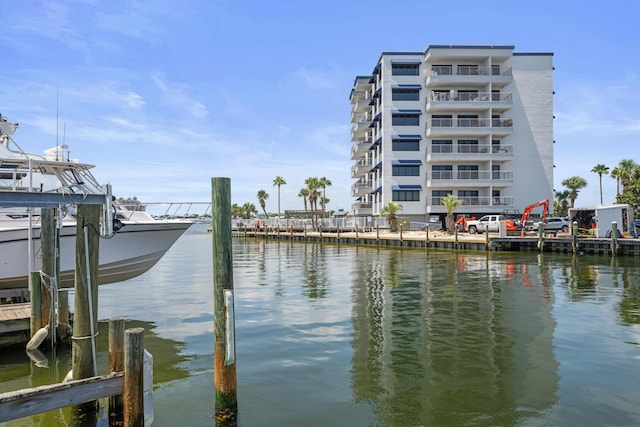 view of dock with a water view