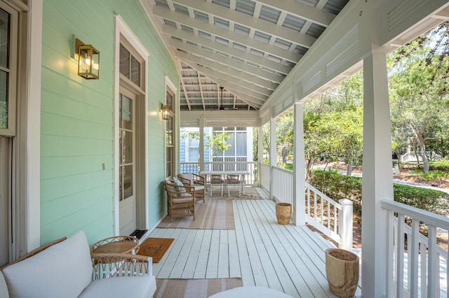 wooden terrace with covered porch