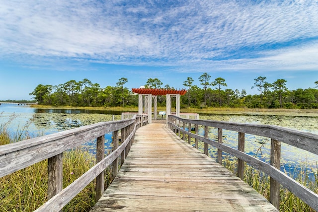 view of dock with a water view