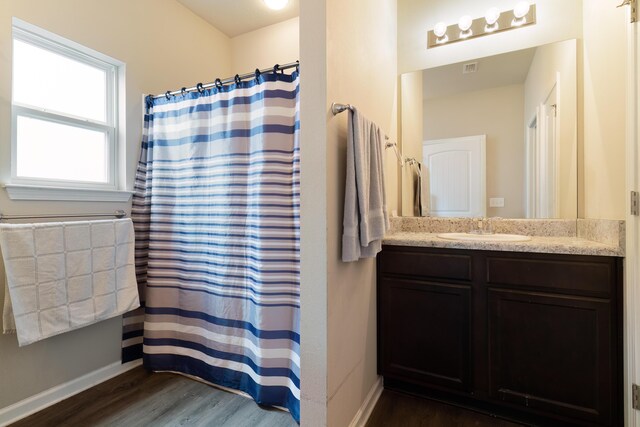 bathroom featuring hardwood / wood-style floors and vanity