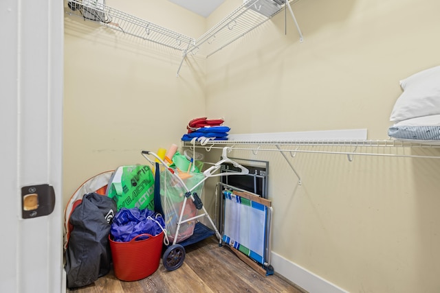 walk in closet featuring wood-type flooring