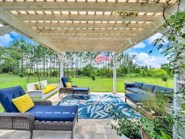 view of patio with a pergola and an outdoor living space