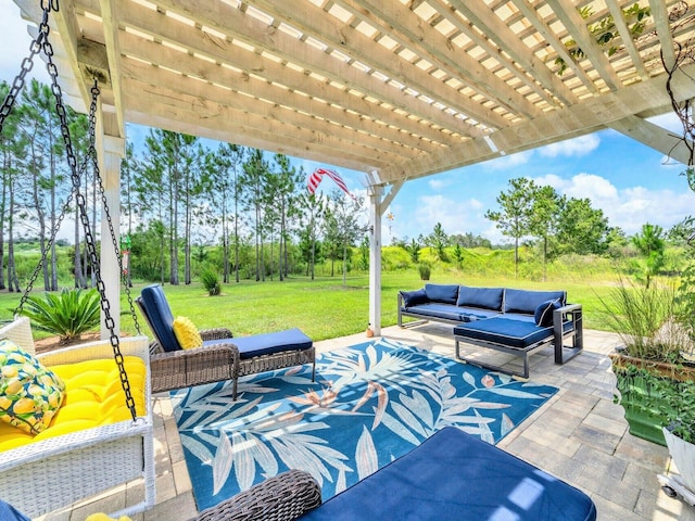 view of patio with a pergola and an outdoor hangout area