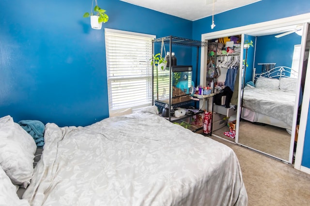 bedroom with a closet and carpet flooring