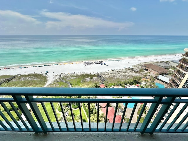 property view of water featuring a beach view