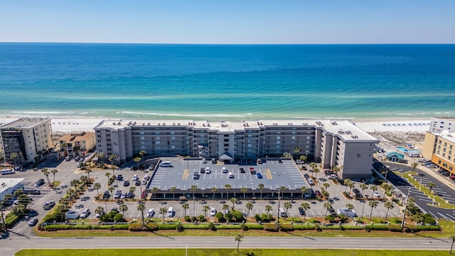 aerial view featuring a beach view and a water view