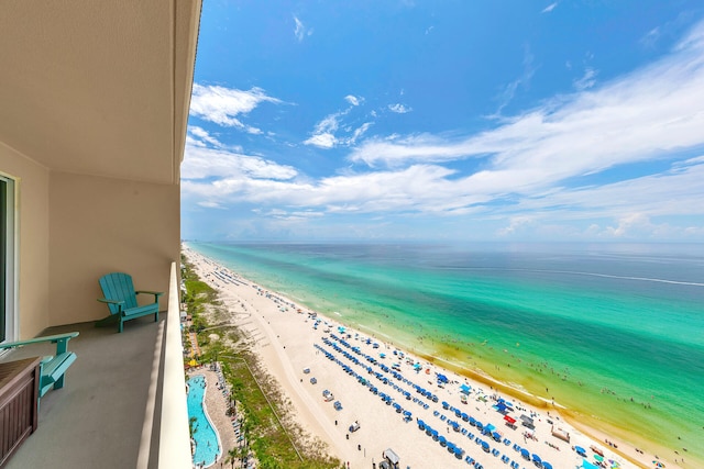 exterior space featuring a view of the beach