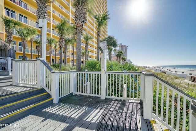 deck featuring a water view