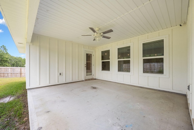 view of patio featuring ceiling fan