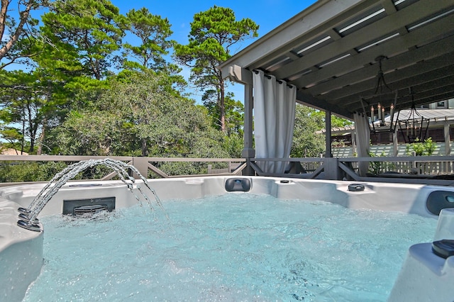 view of pool with a hot tub