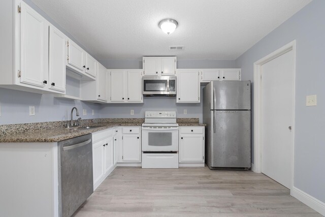 kitchen featuring white cabinetry, light hardwood / wood-style floors, appliances with stainless steel finishes, and sink