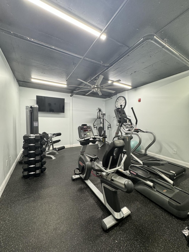 790 Santa Rosa Blvd Unit 3009, Fort Walton Beach, FL 32548 - exercise room featuring a ceiling fan and baseboards