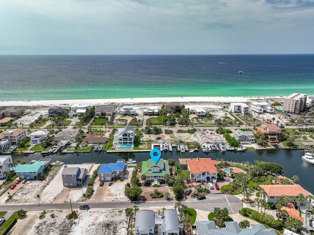 aerial view featuring a water view