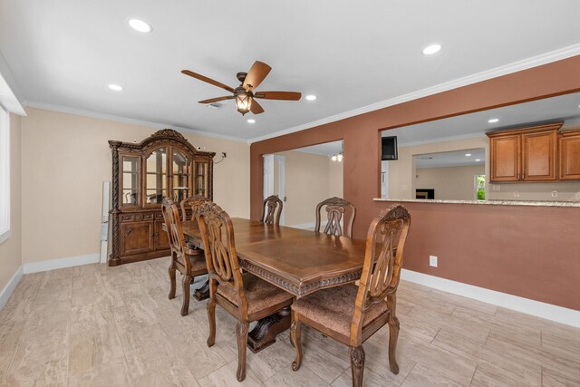 111 NW Sotir St, Fort Walton Beach, FL 32548 - dining room with recessed lighting, crown molding, and a ceiling fan