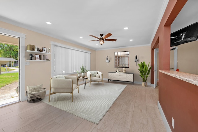 111 NW Sotir St, Fort Walton Beach, FL 32548 - living area with light wood-type flooring, ceiling fan, baseboards, and recessed lighting