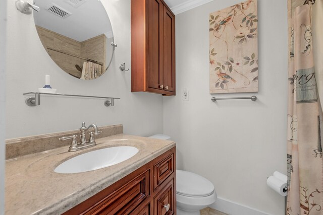 111 NW Sotir St, Fort Walton Beach, FL 32548 - full bath with a shower with shower curtain, vanity, visible vents, and toilet
