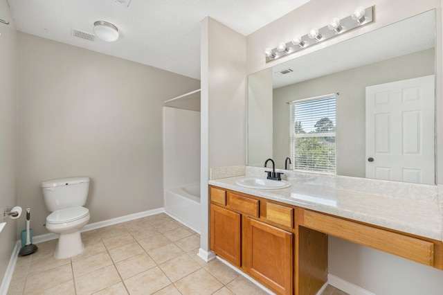 bathroom featuring toilet, vanity, tile patterned flooring, and visible vents