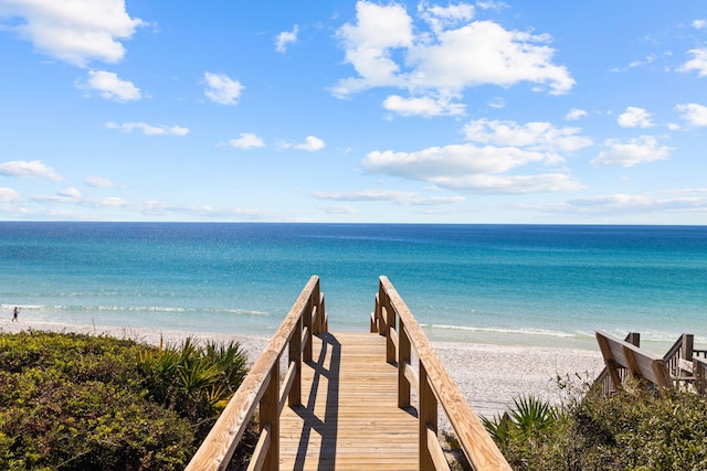 view of water feature featuring a beach view