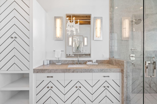 bathroom featuring vanity and walk in shower