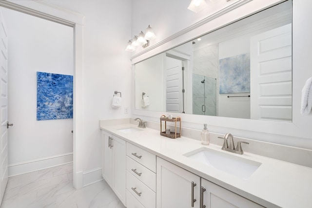 bathroom with tile patterned floors and double sink vanity