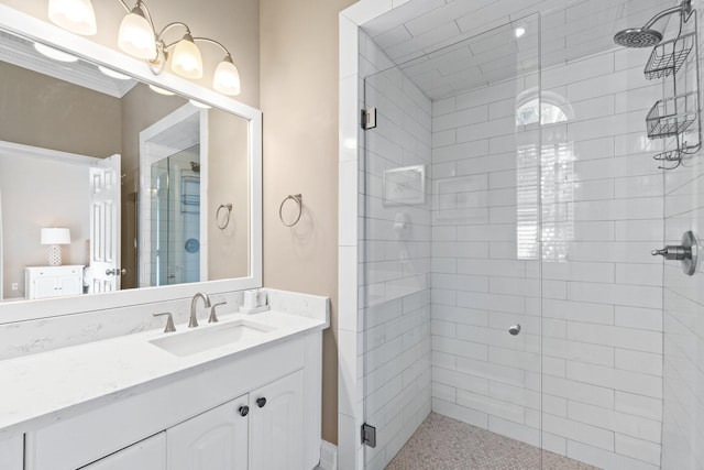 bathroom with vanity and walk in shower