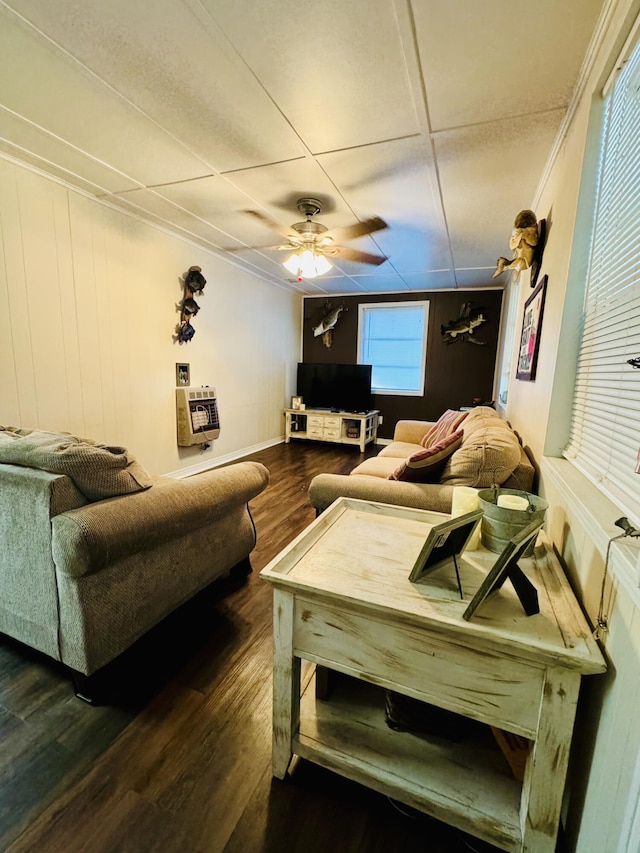 living room with ceiling fan and hardwood / wood-style flooring