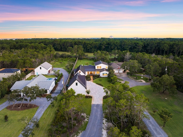 view of aerial view at dusk