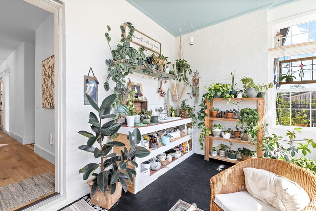 interior space with plenty of natural light and hardwood / wood-style flooring