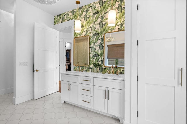 bathroom featuring tile patterned floors and double sink vanity