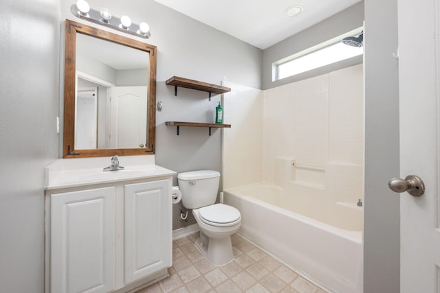 full bath featuring baseboards, toilet, tile patterned floors, tub / shower combination, and vanity