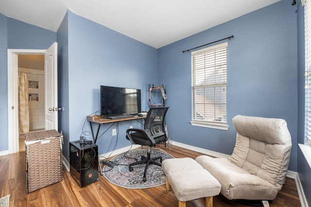 office with baseboards and wood finished floors