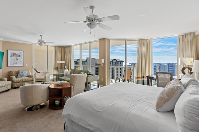 15100 Emerald Coast Pkwy Ph 2, Destin, FL 32541 - bedroom with ceiling fan, carpet floors, access to exterior, ornamental molding, and a view of city