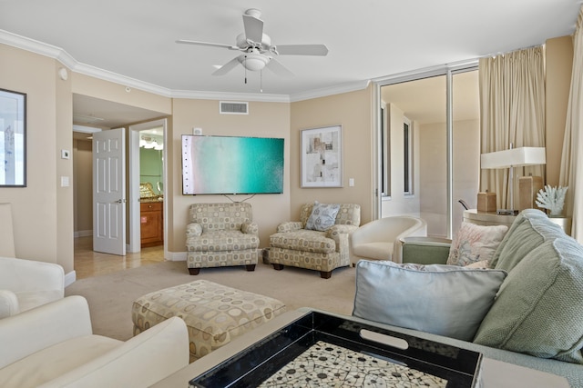 15100 Emerald Coast Pkwy Ph 2, Destin, FL 32541 - living area with visible vents, crown molding, and light carpet