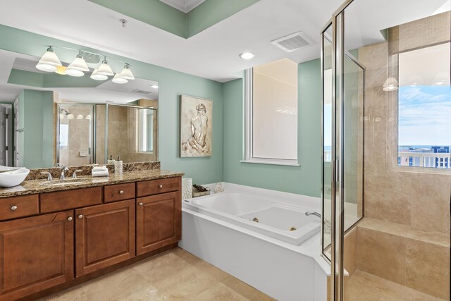 15100 Emerald Coast Pkwy Ph 2, Destin, FL 32541 - full bath with a shower stall, a tub with jets, visible vents, and vanity