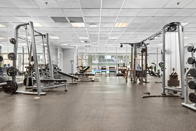 15100 Emerald Coast Pkwy Ph 2, Destin, FL 32541 - workout area featuring floor to ceiling windows and a drop ceiling