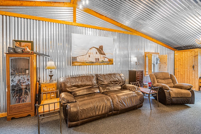 living room with lofted ceiling