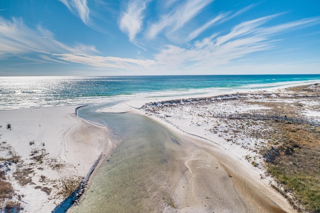 property view of water featuring a beach view