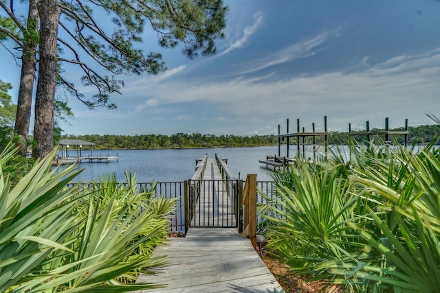 water view featuring a dock